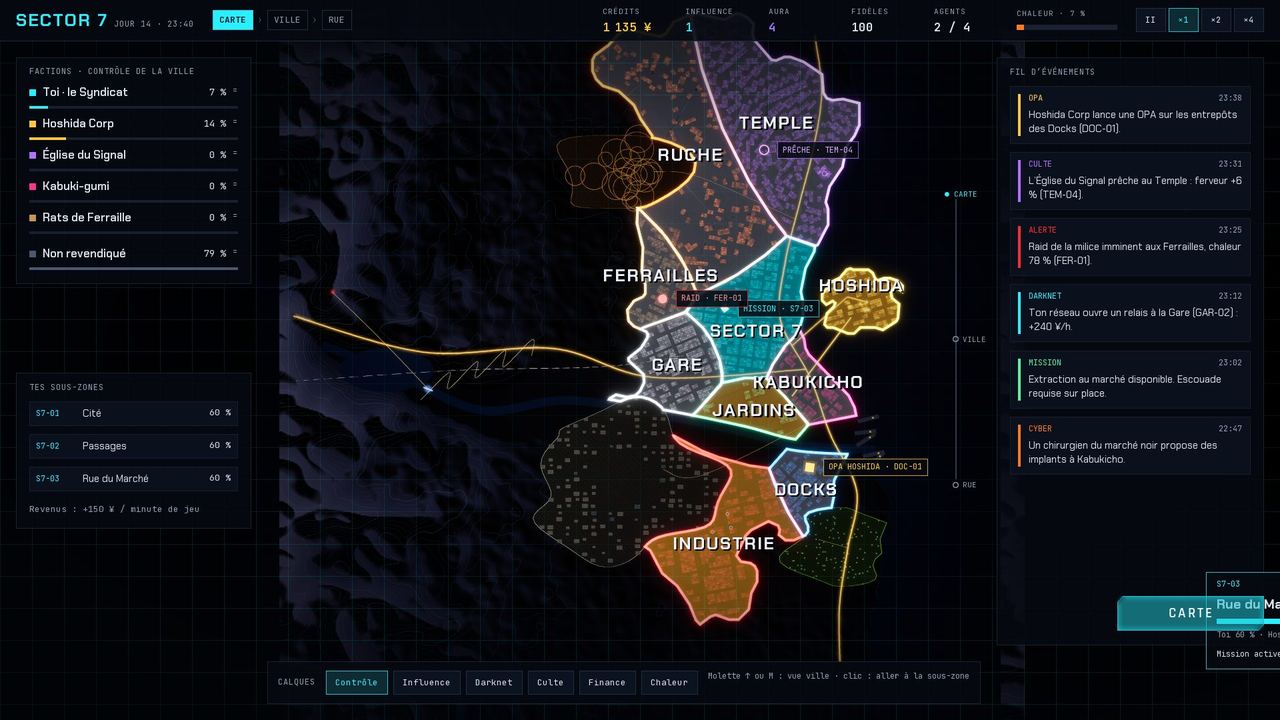 Mode carte de l'interface avec les quartiers