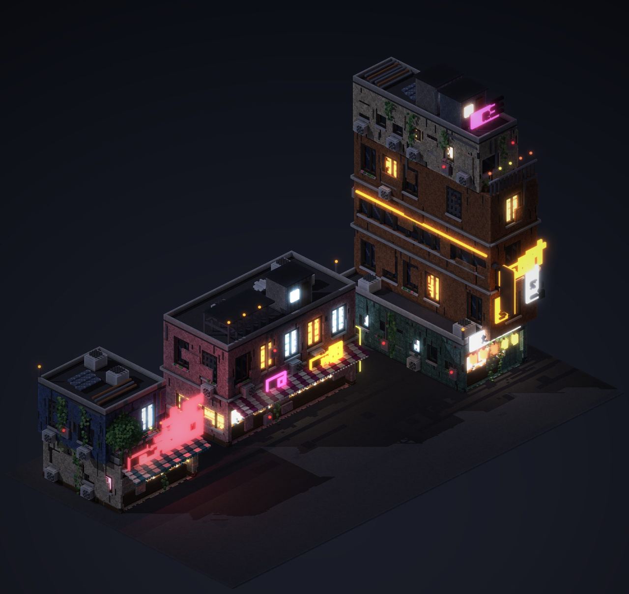 Même façade en version D, voxels de 5 cm avec matière
